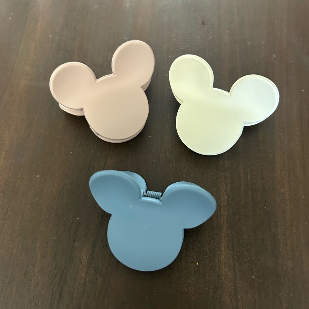 Mickey-Style Silicone Hair Claw Set in Pink, Mint, and Slate Blue